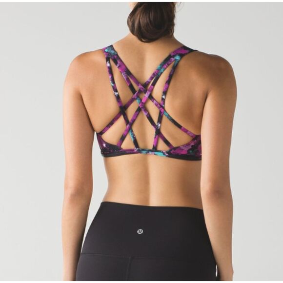 Lululemon Free To Be Tranquil Bra Mini Midnight Bloom Black Deep Fuschia Size 8 - Picture 1 of 7